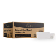 Box of Entice compact hand towels with a single folded towel on a white background