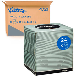 KLEENEX® Facial Tissue Cube (4721), 2 Ply Facial Tissue, 24 Tissue Boxes / Case, 90 Facial Tissues / Box (2,160 Tissues)