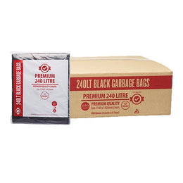240L heavy-duty black garbage bags, tear-resistant, 100% recycled, eco-friendly bin liners for commercial and household use