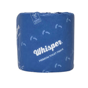 Roll of Whisper premium toilet tissue on a white background