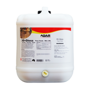 A 5L bottle of Agar 3D Gloss Floor Finish, with label detailing product use for sealing floors.