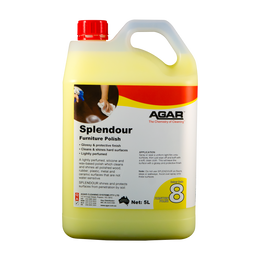 SPLENDOUR is a lightly perfumed, silicone and wax-based polish which cleans and shines all polished wood, rubber, plastic, metal and ceramic surfaces that are not water-sensitive.