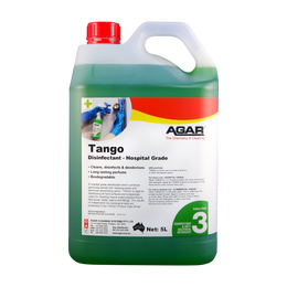 TANGO is a hospital-grade disinfectant that combines germicidal activity with cleaning power and perfumed deodorising action. It can be used on all hard surfaces.