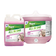 Two bottles of RapidClean All in One hair, hand, and body wash on a white background
