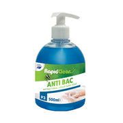 RapidClean antibacterial liquid hand soap bottle on a white background