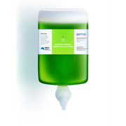 Green antibacterial hand wash foam refill bottle with wall-mount nozzle, branded