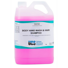 5L bottle of UCS Body Hand Wash & Hair Shampoo in pink liquid, suitable for multi-purpose cleaning and hygiene