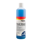 A blue bottle of Agar Bowl Clean antibacterial detergent with product information and branding visible.