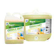 Two bottles of RapidClean Cuddle Soft fabric softener on a white background