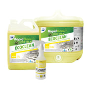 RapidClean EcoClean cleaning products including a large container, a smaller container, and a spray bottle on a white background.