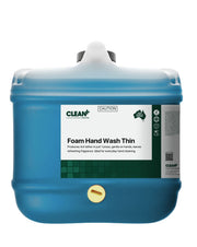 Blue container of Foam Hand Wash Thin with a label on a white background