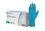 Medicom Vinyl Gloves – Powder-Free, Disposable, Latex-Free, Blue, 100 Pack for medical, food, and cleaning use.