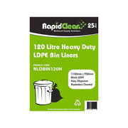 RapidClean Heavy Duty Black LDPE Garbage Bags 120L