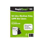 RapidClean Medium Duty Black LDPE Garbage Bags 54L