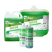 Collection of RapidClean Green Sudzee products on a white background