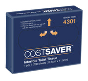 COSTSAVER Interfold 1-Ply Toilet Paper (4301) - 200 Sheets Per Pack - Hygienic & Absorbent