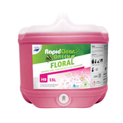 Pink container of RapidClean Green Floral air freshener on a white background