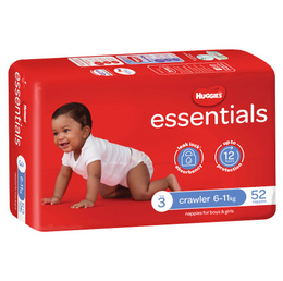Huggies Crawler Nappies – Essentials Unisex, 6-11kg, 208 Pack, Leak Lock protection, ultra-absorbent, soft fit