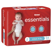 Huggies Infant Nappies – Essentials Unisex, 4-8kg, 216 Pack, Leak Lock protection, ultra-absorbent, soft fit