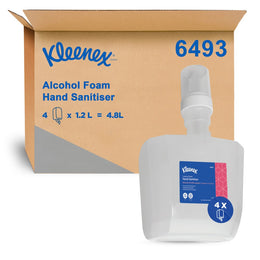 Kleenex Alcohol Foam Hand Sanitiser 1.2L (6493) - Bulk Pack of 4 Refill Cartridges - Workplace Hygiene Solution