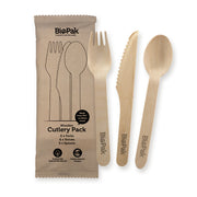 BioPak 18 Pack – 16cm Wooden Knife, Fork & Spoon