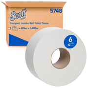 SCOTT Compact Jumbo 1-Ply Toilet Paper (5748) - 6 Rolls Per Case - FSC Certified